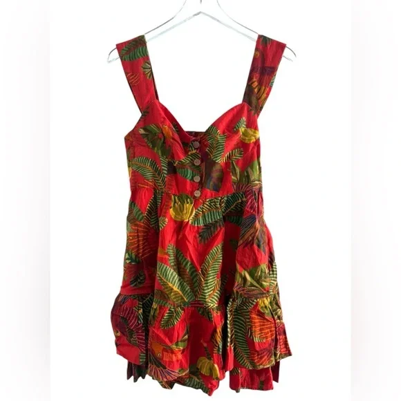 Farm Rio Dress Tropical Toucan Parrot Jungle Linen Sleeveless Red Green B125 - Picture 4 of 6